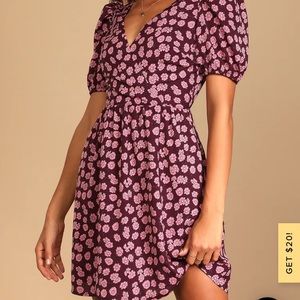 NWT Lulu’s Sweetheart Purple Floral Print Backless Dress
